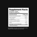 Supplement Facts panel: serving size 1 capsule, 30 servings per container. NMN 500 mg, betaine 100 mg, trans-resveratrol 50 mg, quercetin 5 mg, apigenin 25 mg, black pepper fruit extract (BioPerine) 2 mg.